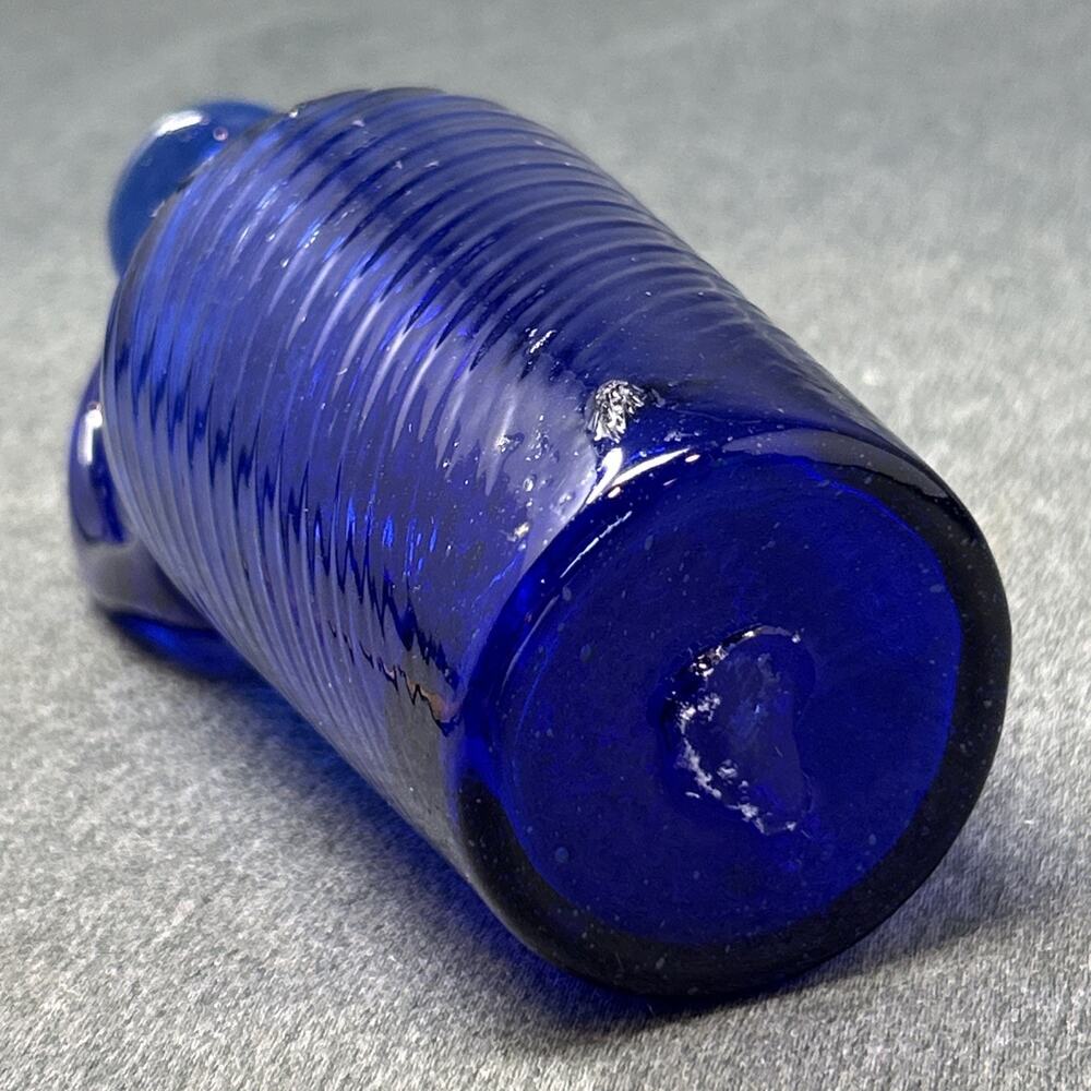 OOAK Cobalt Blue Glass Decanter Cruet Bottle Stopper Optic Swirl Applied Handle - Picture 8 of 14